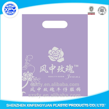 Costom logo printed plastic bag with die cut handle